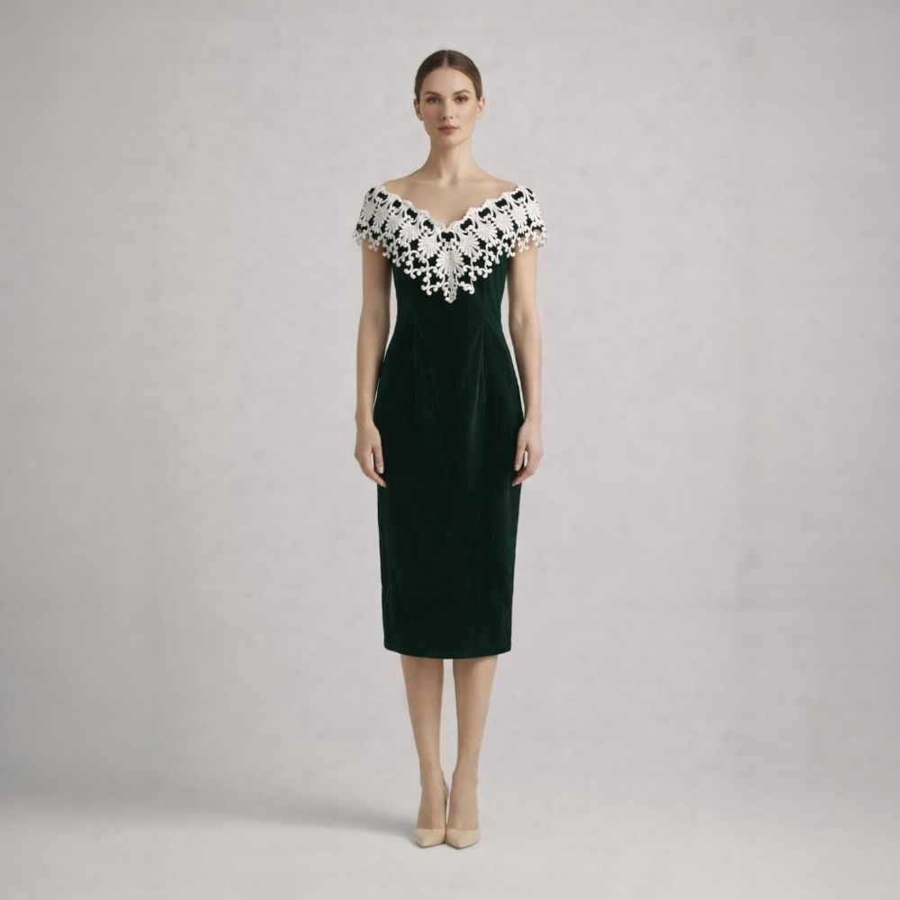 Jessica McClintock 90s Green Velvet Dress Size 10 Lace Cocktail Prom Gothic - Picture 1 of 11